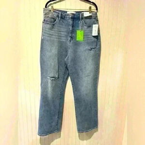 Sam Edelman yaro 90’s high rise pinch waist denim distressed jeans sz 32/30 .NWT